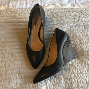 Clark’s Leather Black Wedges